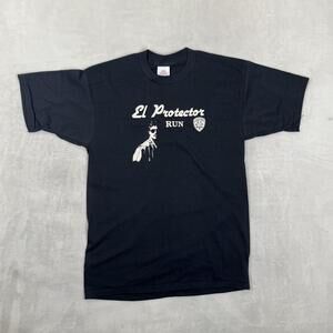 Vintage El Protector CHP Police Run T-Shirt Mens Large Black Healthknit Marathon